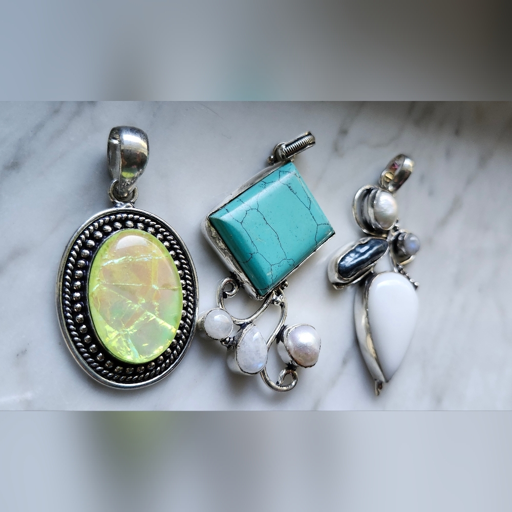 Large Pendant Bundle Sterling Plated Stamped - Picture 2 of 6